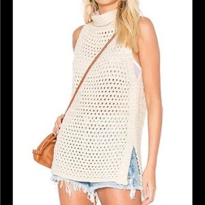 Free People Turtleneck Sleeveless Crochet Sweater M